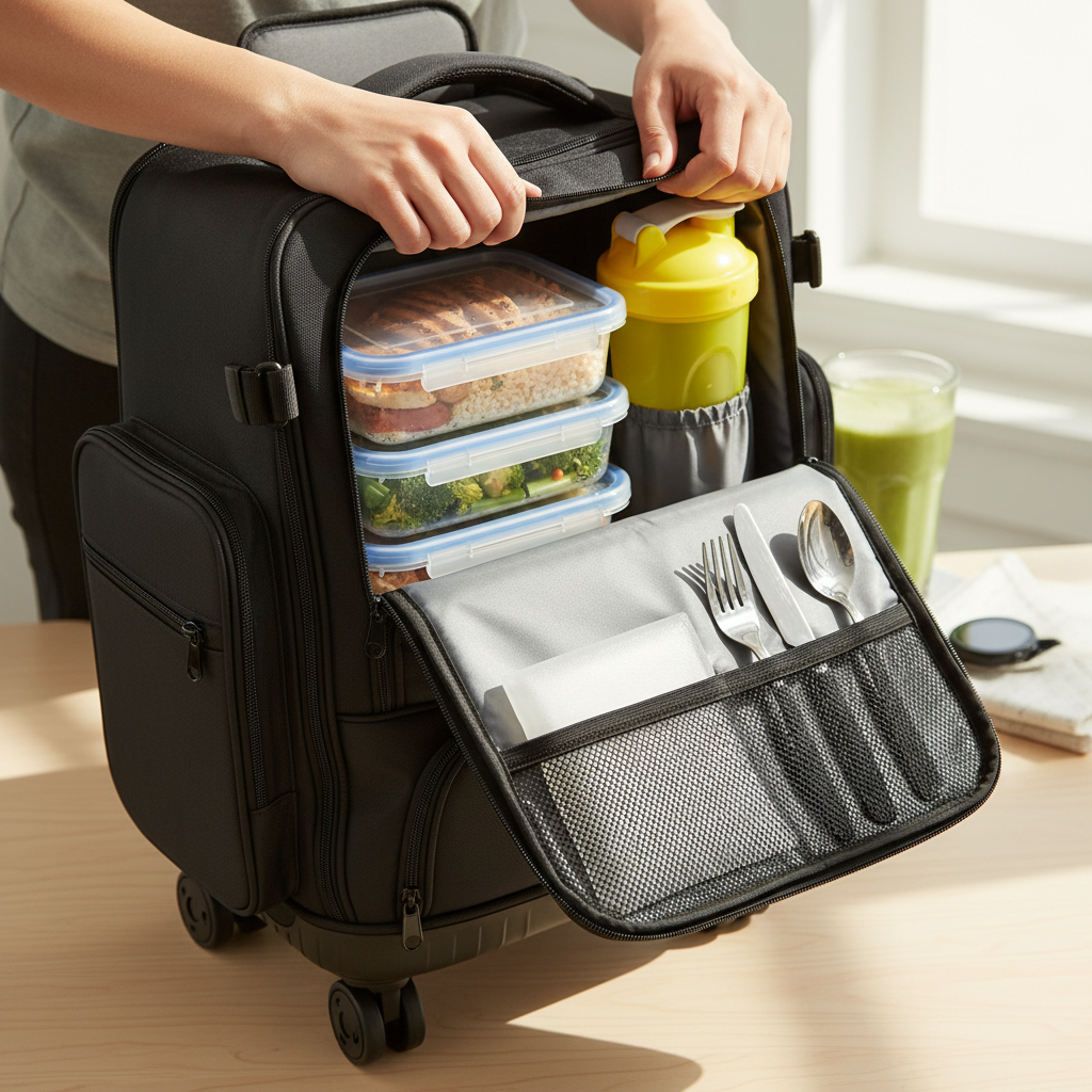 Close-up of organized meal prep bag