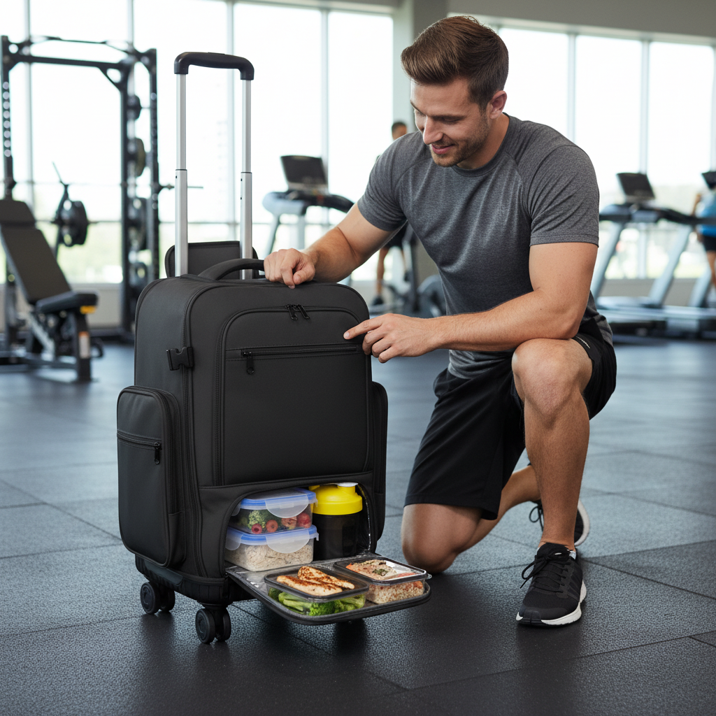 Gym lifestyle with actual meal prep bag