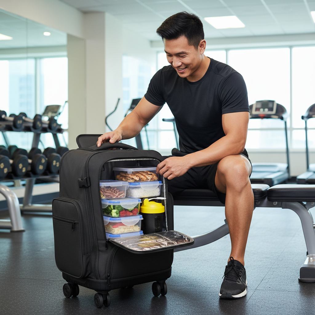 Gym lifestyle with meal prep bag